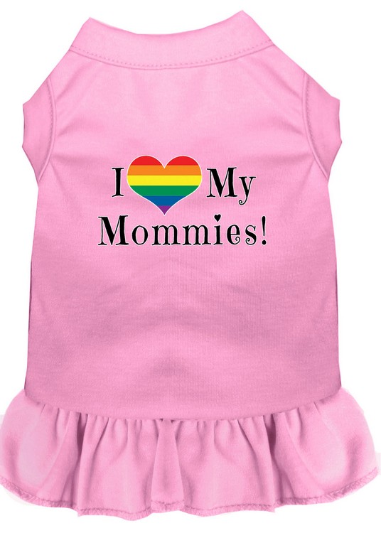 I Heart my Mommies Screen Print Dog Dress Light Pink XS